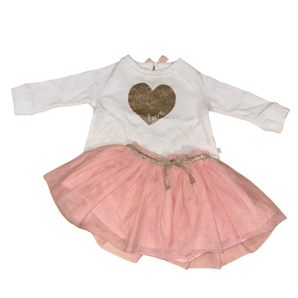 Baby B’gosh Outfit Heart Shirt Tutu Pink Gold Size 6 Months